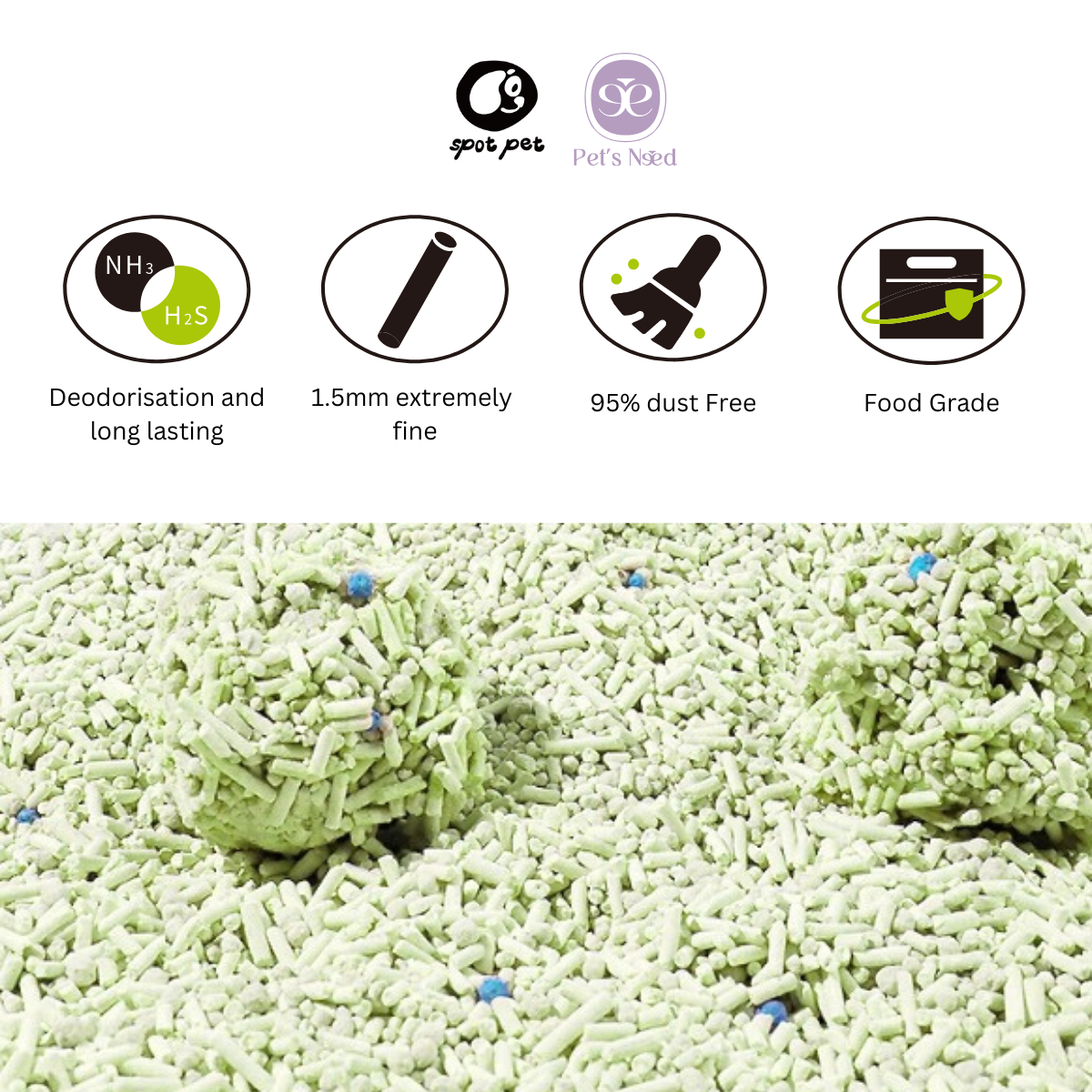 PET'S NEED 1.5mm Tofu CAT Litter|Green Bag|Catechin|2.4KG