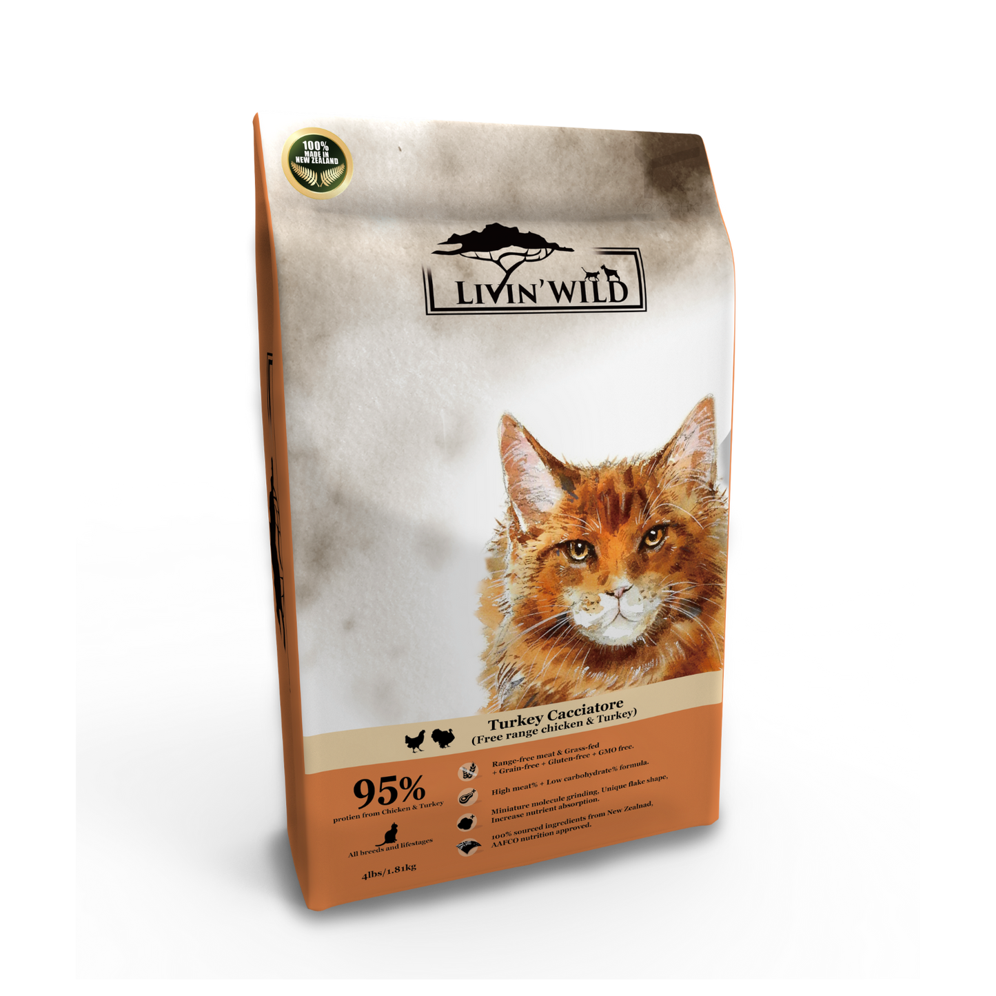 LIVIN' WILD Natural CAT Food|Turkey Cacciatore|Turkey & Chicken Recipe|450g & 1.8kg