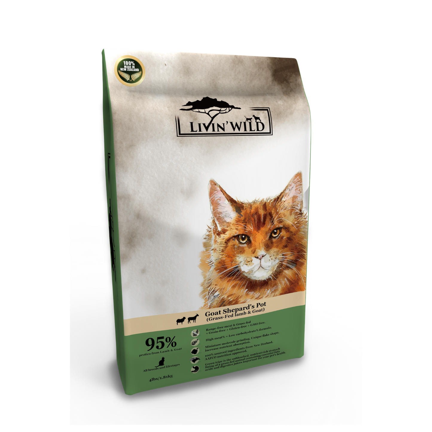 LIVIN' WILD Natural CAT Food|Goat Shepard's Pot|Lamb & Goat Recipe|450g & 1.8kg