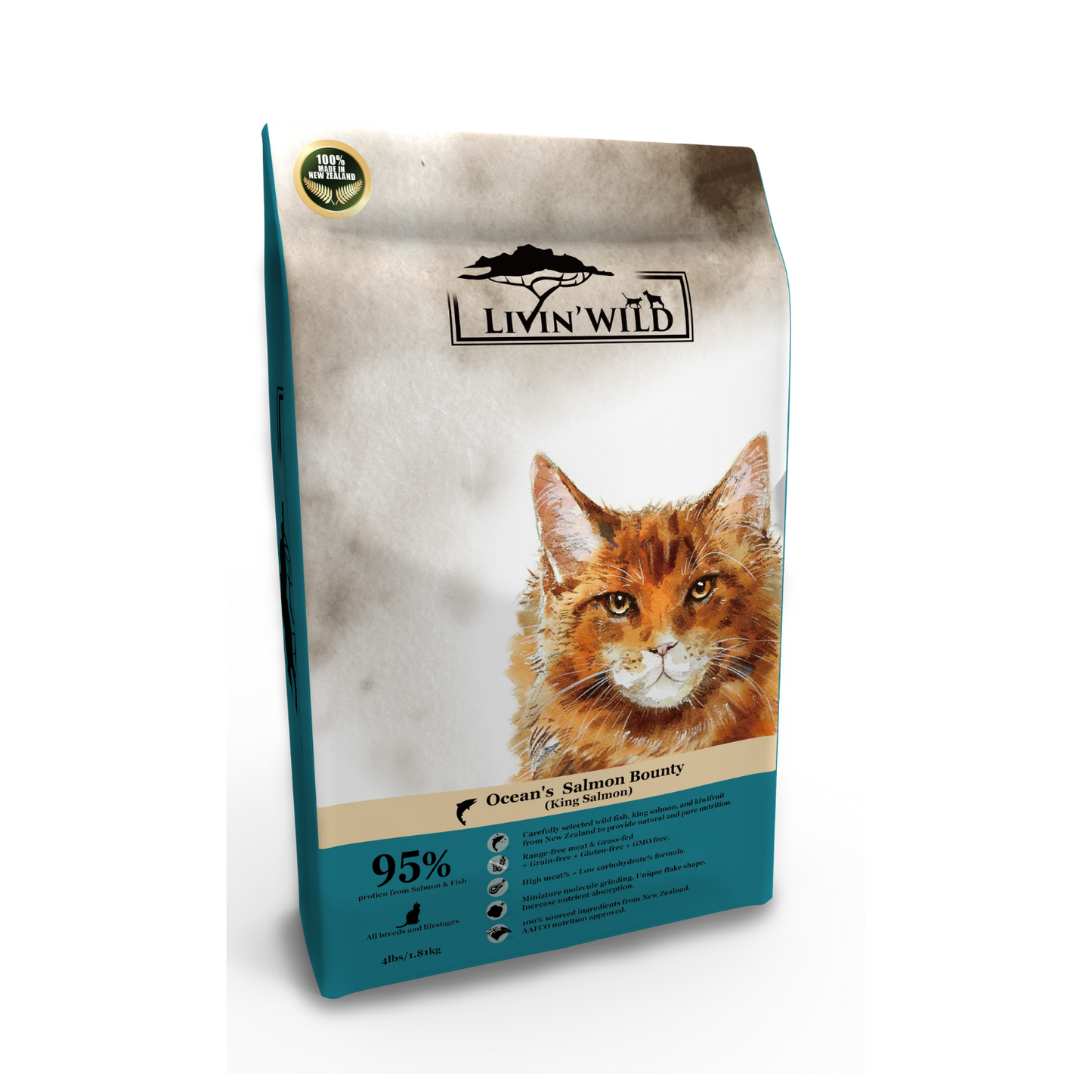 LIVIN' WILD Natural CAT Food|Ocean Salmon Bounty|Salmon Recipe|450g & 1.8kg
