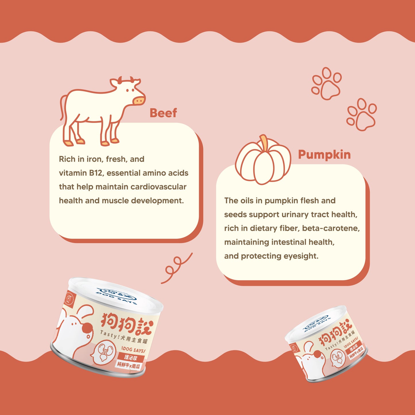 DOG SAYS TASTY Complete Canned DOG Food|Beef & Pumpkin|Urinary Care Recipe|165g