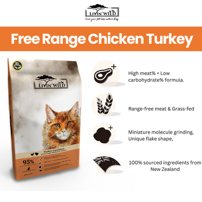 LIVIN' WILD Natural CAT Food|Turkey Cacciatore|Turkey & Chicken Recipe|450g & 1.8kg