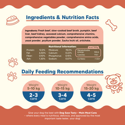 DOG SAYS TASTY Complete Canned DOG Food|Beef & Pumpkin|Urinary Care Recipe|165g
